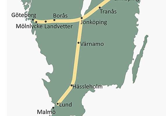 Sverigeförhandlingen presenterade måndag 1 februari sitt förslag till sträckning och stationslägen, vilket innebär stationer i Tranås, Jönköping och Värnamo i Jönköpings län. Bild: Sverigeförhandlingen